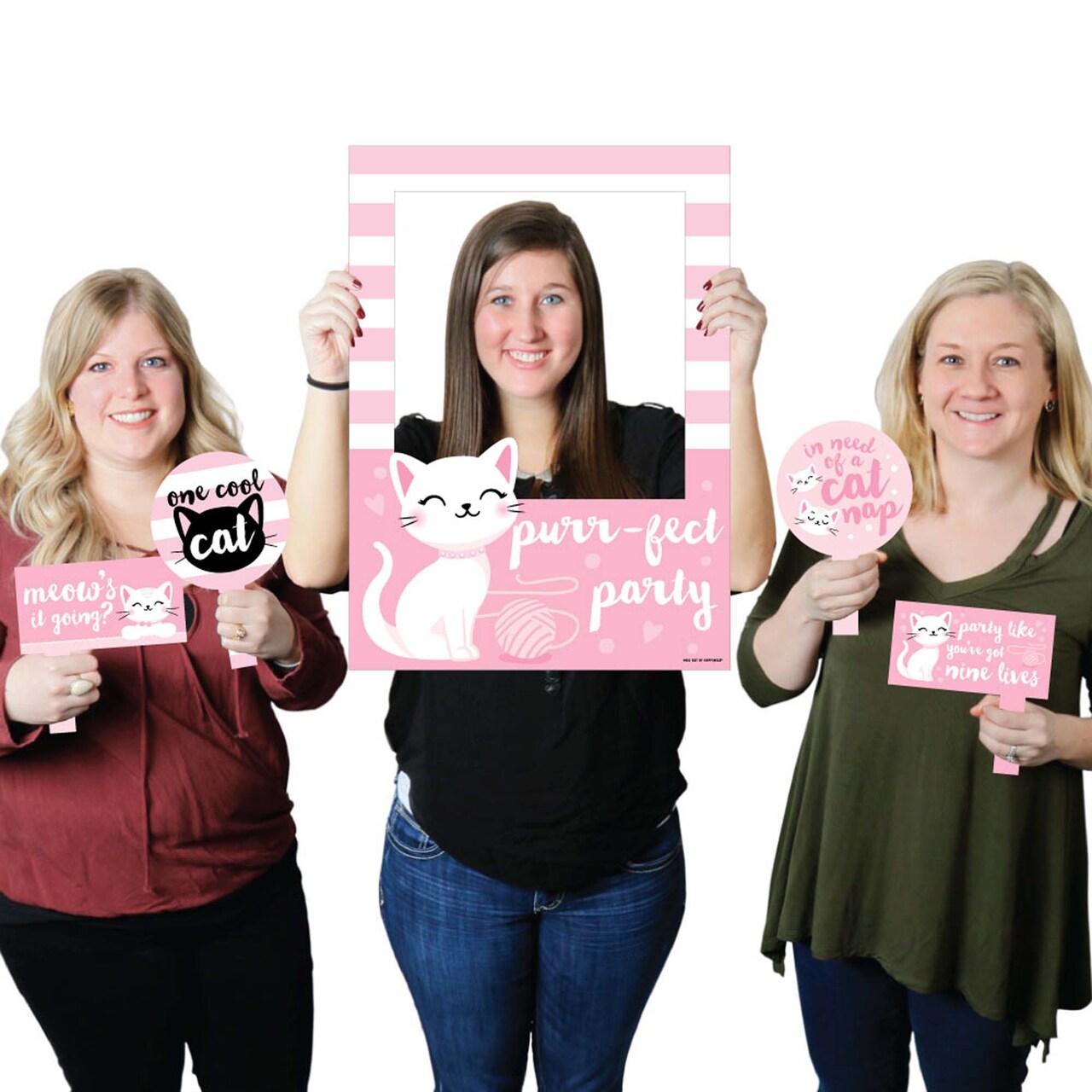 Big Dot of Happiness Purr-fect Kitty Cat - Kitten Baby Shower or Birthday Party Selfie Photo Booth Picture Frame & Props - Printed on Sturdy Material